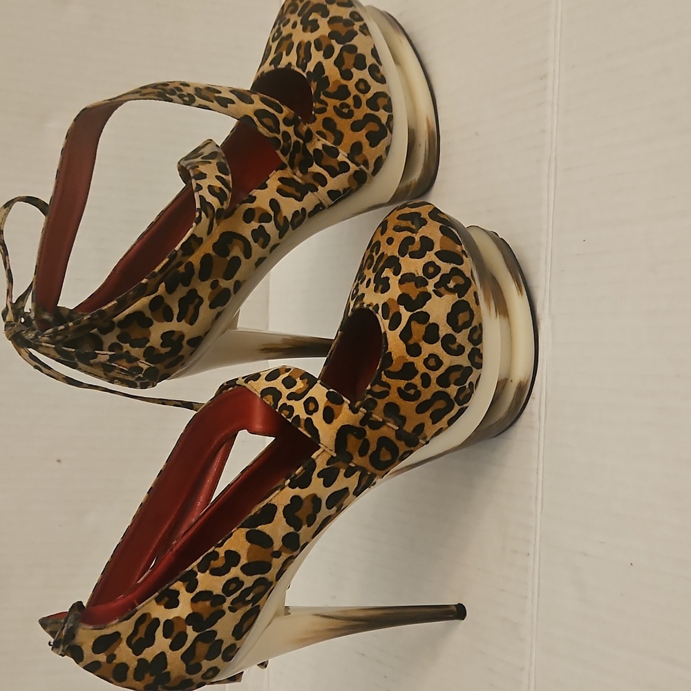 👣PRIVILEGED 😽 Leopard Stilletto Platform "STRIPPER " Heels S 9 - Picture 5 of 8